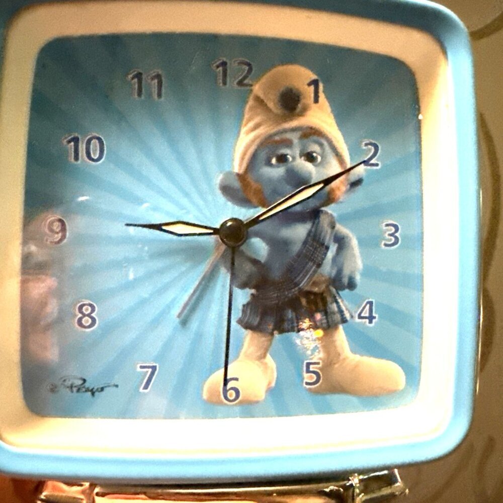 The Smurfs Alarm Clock Peyo 2011 Lafig B. Schlumpfs Schtroumpf Blue Works Square - Picture 9 of 10